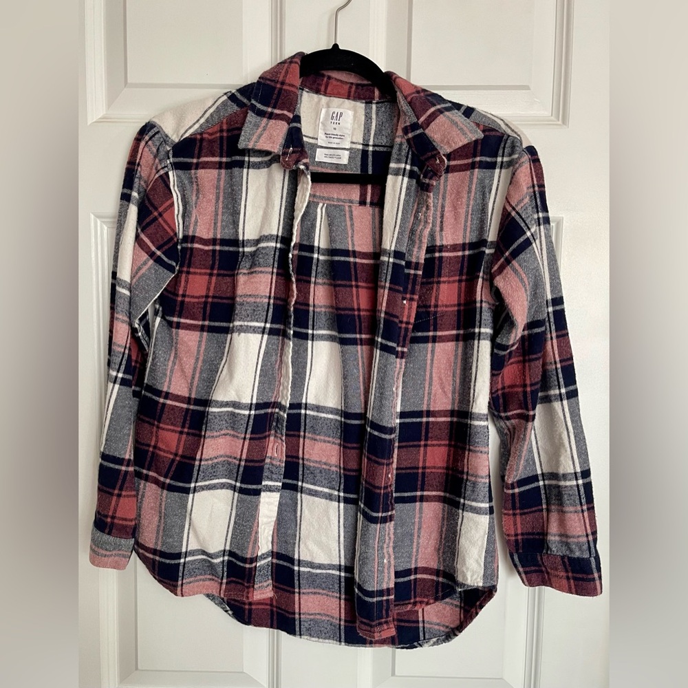 GAP Teen Plaid Shirt in Pink and Navy - Picture 2 of 4